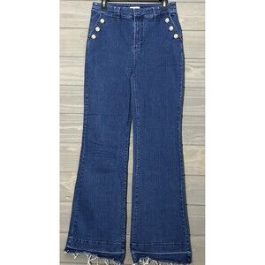 Avec Les Filles High Rise Sailor Jeans Womens 30 Gold Buttons Raw Hem Long Tall